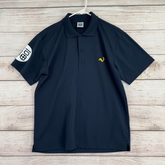 Vintage Japanese Ryu Kyu Bats Print Polo Shirt Men's Medium Navy Blue‎